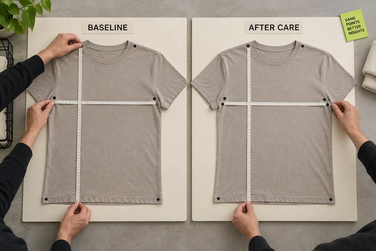 Conceptual baseline and after-care tee layouts with tapes and marked measurement locations