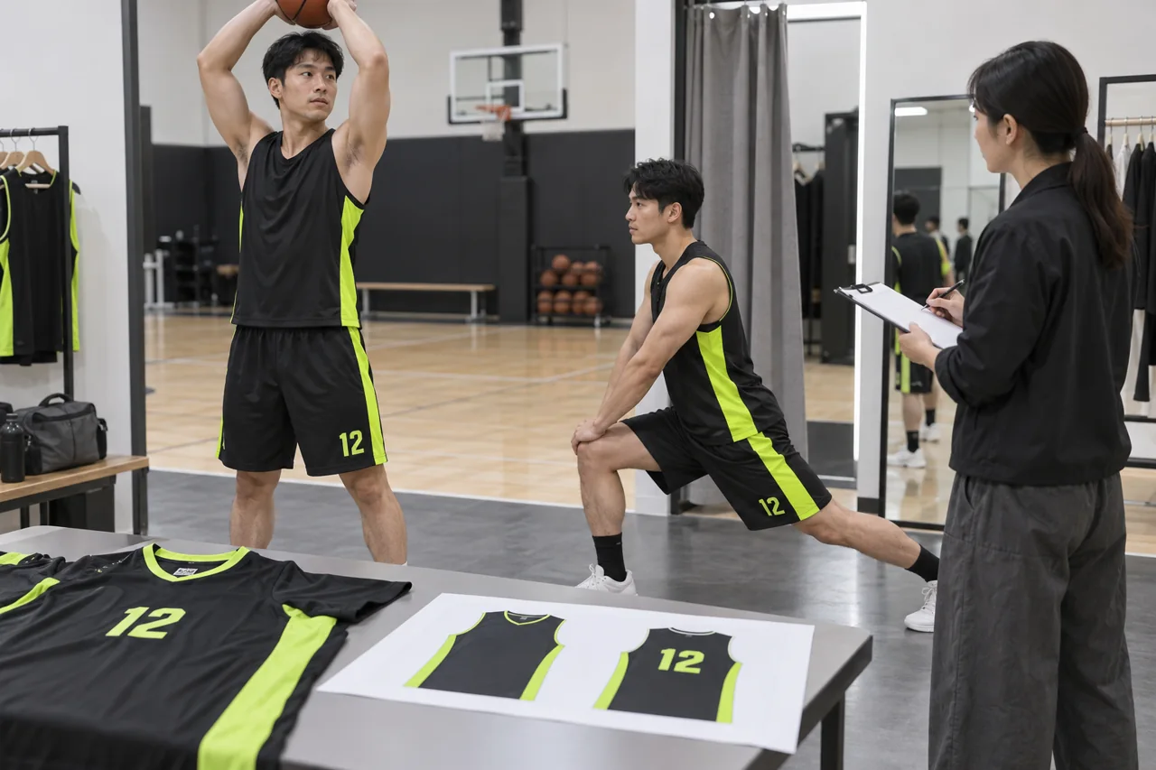 Test overhead reach and lower-body movement in the complete basketball sample.