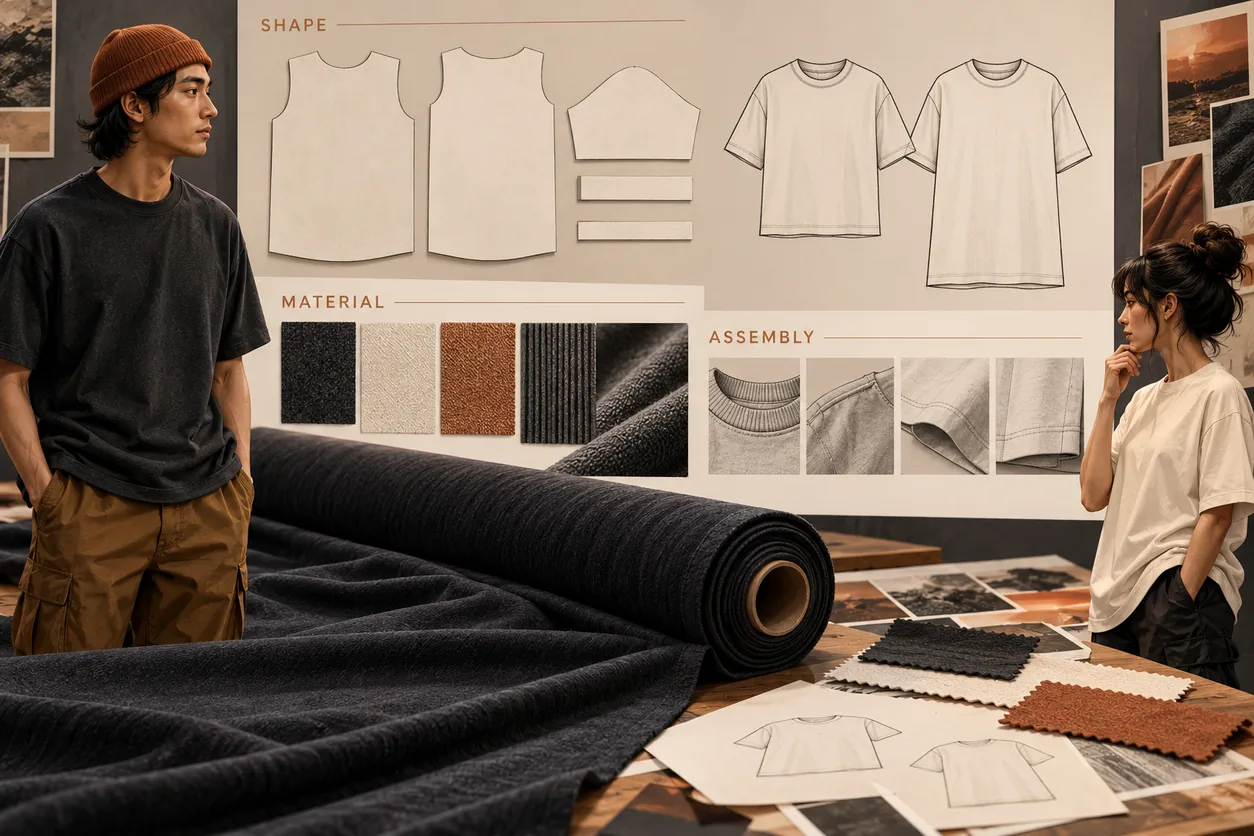 Conceptual body, sleeve and neck shapes connect garment proportions, material and assembly