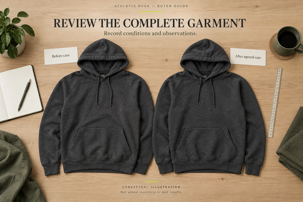 Conceptual before-care and after-care garment review with observation notes