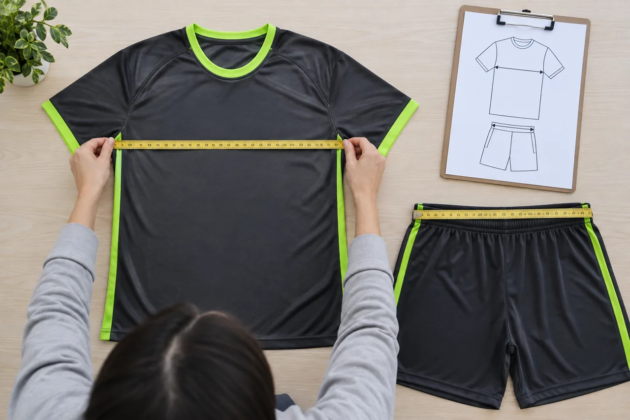 Measure the garment flat using defined points; keep garment dimensions distinct from body measurements.