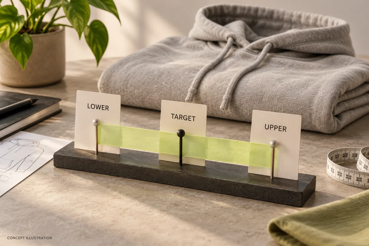 Lower, target and upper cards form a physical conceptual model of an agreed dimensional interval