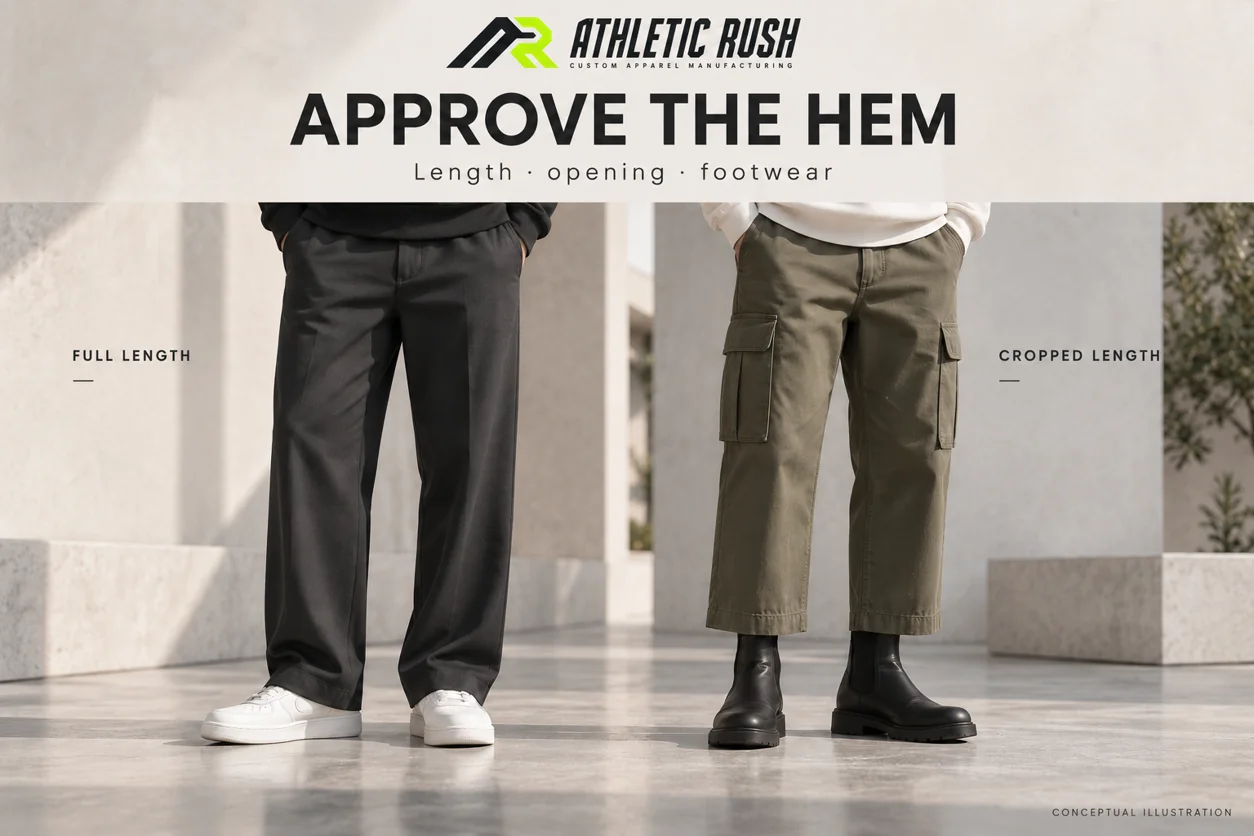 Conceptual charcoal full-length trousers with low-profile trainers and cropped olive cargos with ankle boots