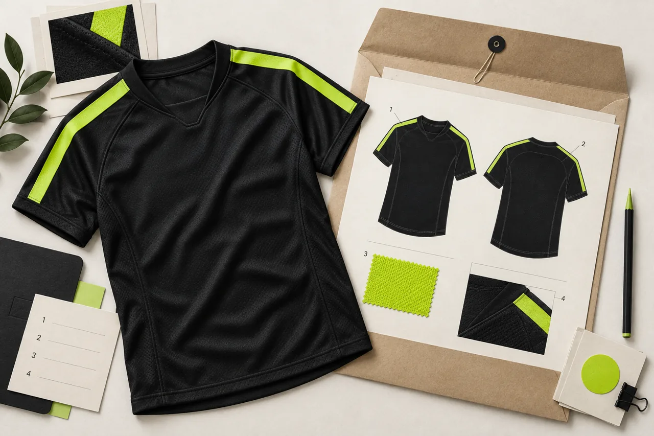 Retain the approved garment, artwork version and colour reference together.