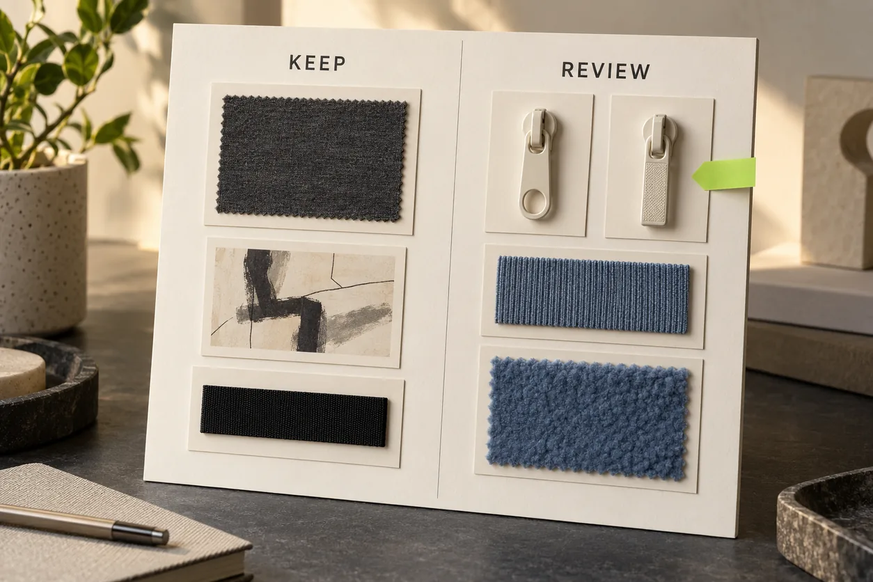 A conceptual decision board separates retained component references from items requiring review