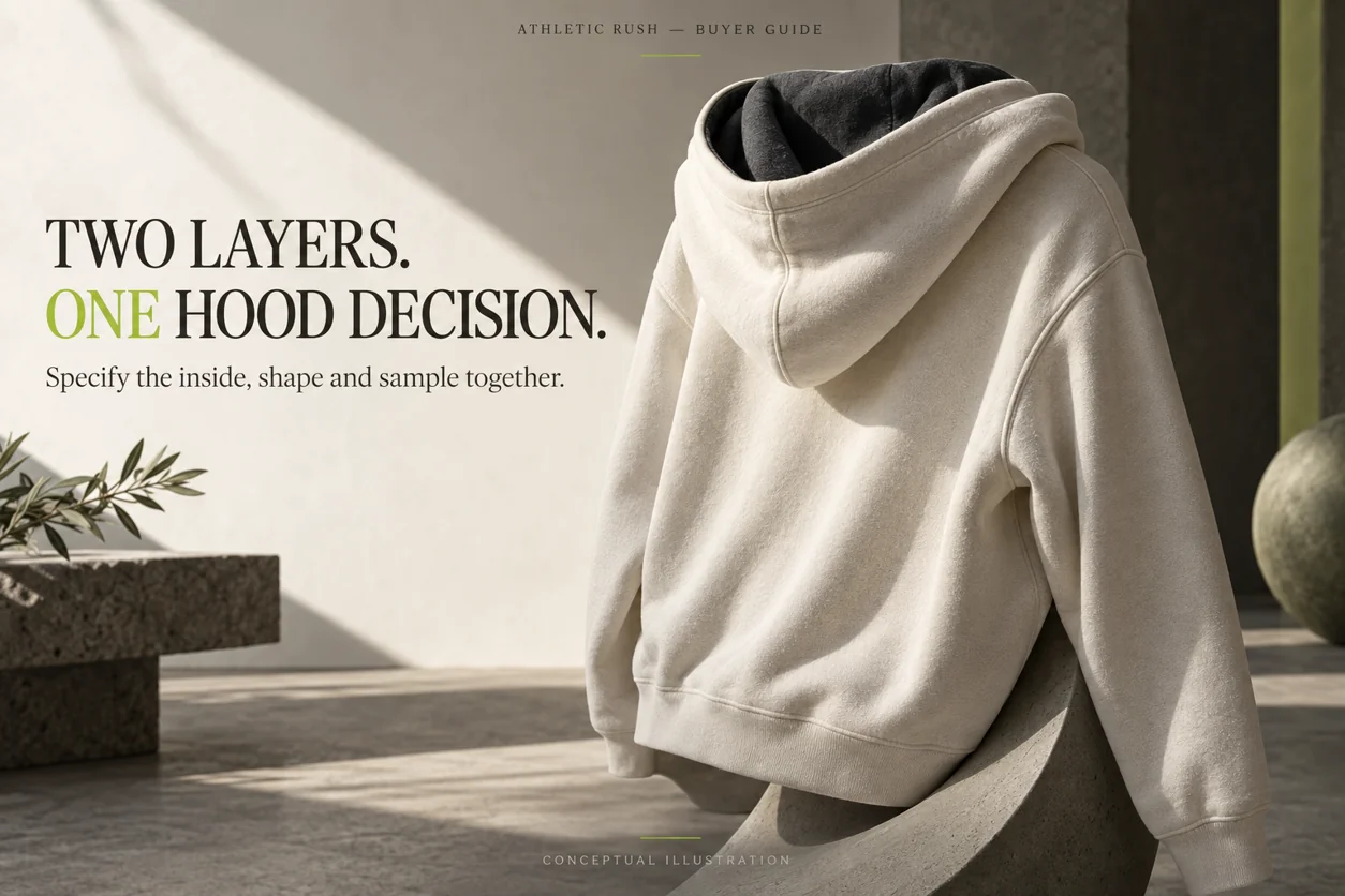 Conceptual ivory hoodie with an open hood showing a contrasting inner layer