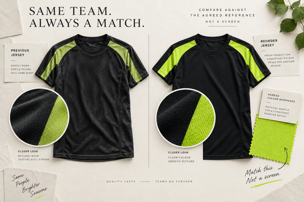 Compare a repeat order against an agreed reference; wear can change the appearance of an older kit.