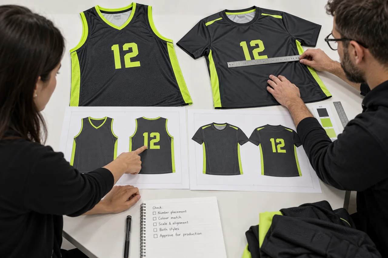 Compare full-size artwork with the garment and its placement references.