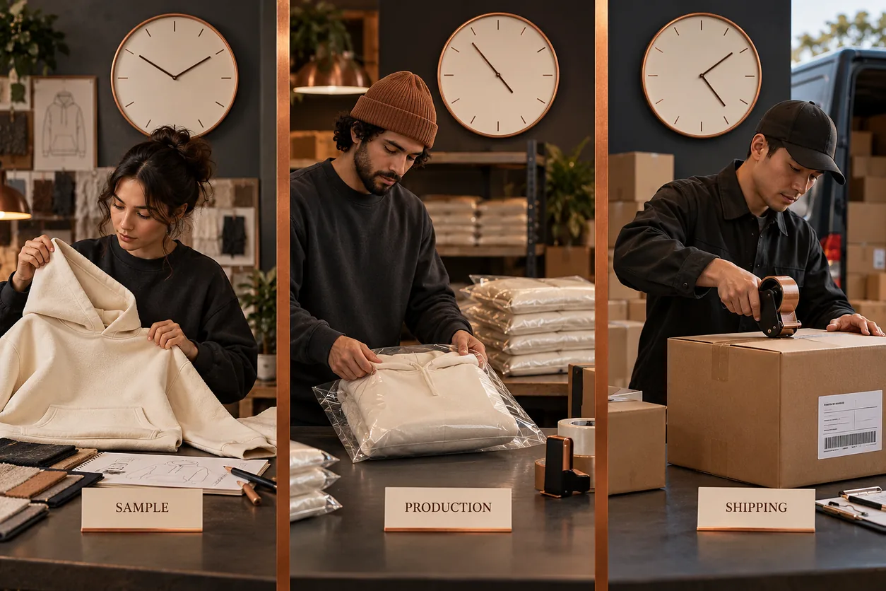 Sampling, production and shipping illustrated as three separate planning clocks