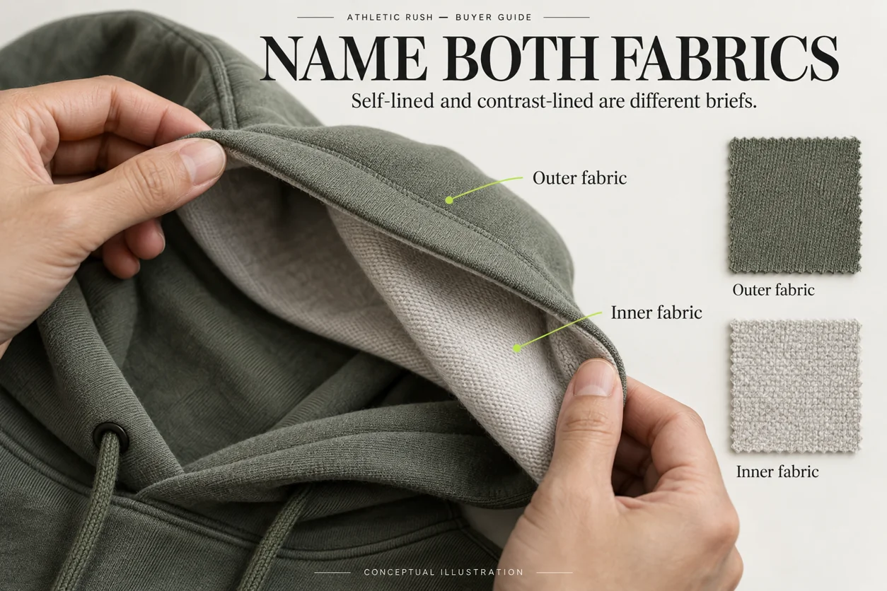 Conceptual close-up showing the outer fabric and inner fabric at a hood opening