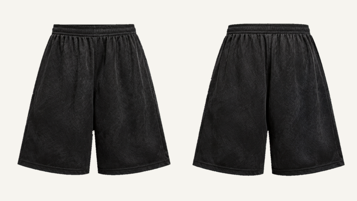 Baggy Sweat Shorts — True Black Tonal Mineral Wash, original colour preview
