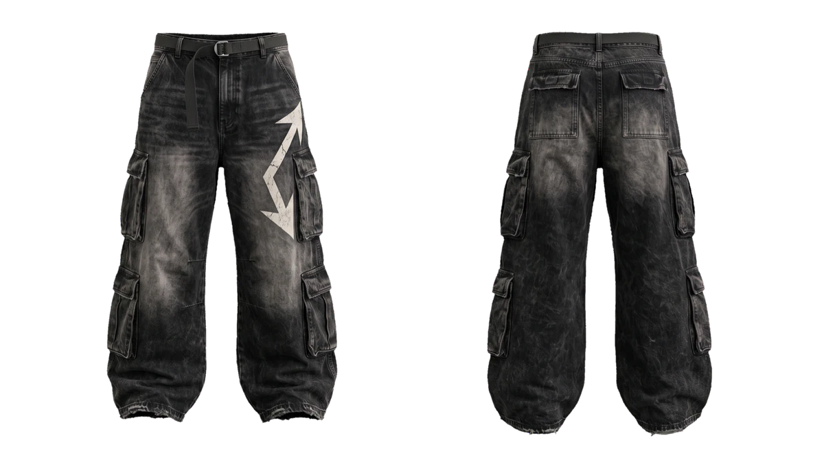 Black Cargo Baggy Pants, original colour preview