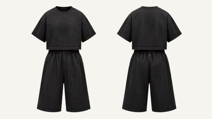 Boxy T-Shirt and Shorts Set — True Black Sun and Seam Fade, original colour preview