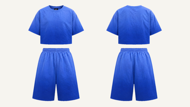 Boxy T-Shirt and Shorts Set — Cobalt HSL Master Tonal Dip Dye Ombre, original colour preview