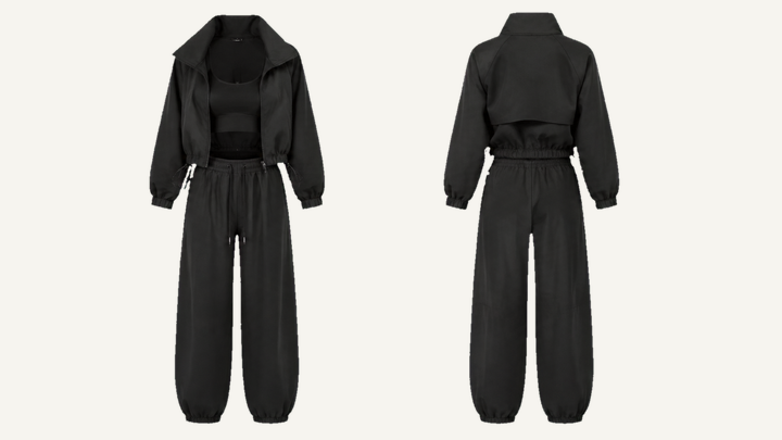 Bralette, Jacket and Pants Set — True Black Matte Panel Wash, original colour preview
