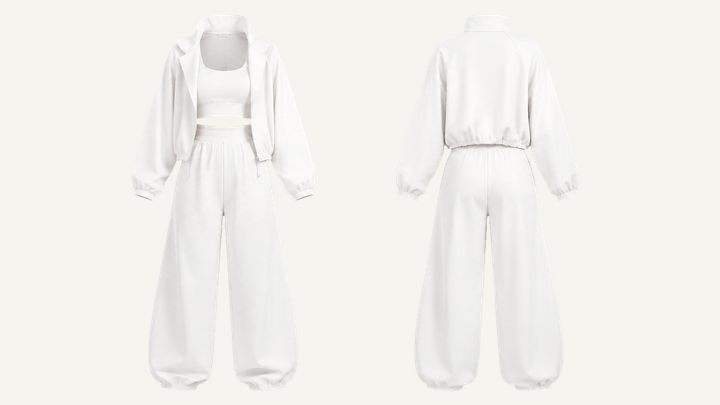 Bralette, Jacket and Pants Set — True White Brushed Soft Finish, original colour preview