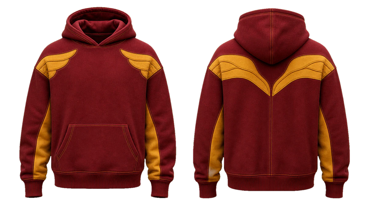 Burgundy Gold Wing cut-and-sew hoodie, original colour preview