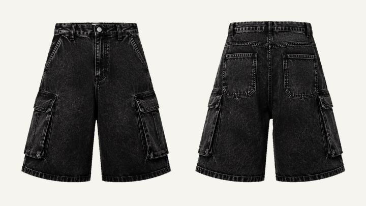 Cargo Shorts — True Black Tonal Acid Wash, original colour preview