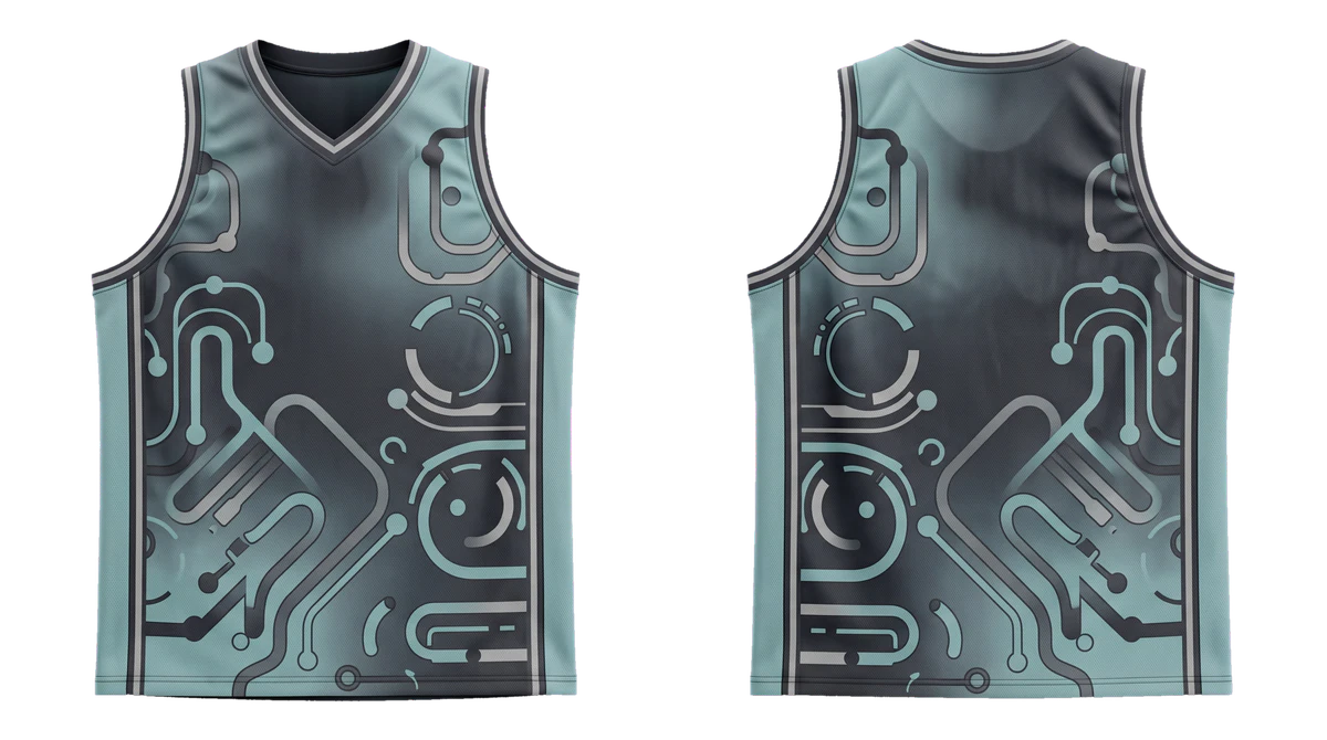 Charcoal Aqua Circuit Basketball Jersey, original colour preview