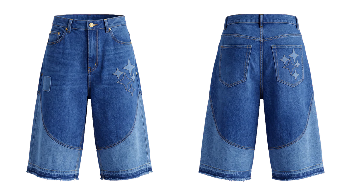 Cobalt Patchwork Denim Jorts, original colour preview