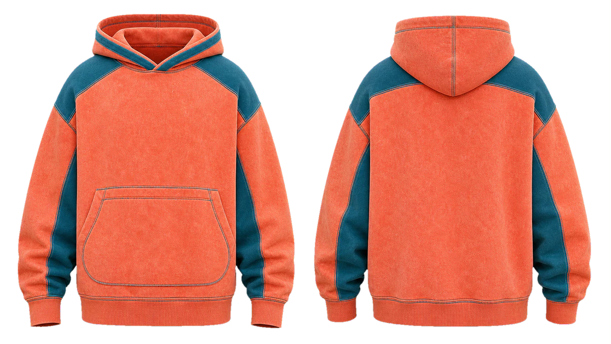 Coral Teal Saddle cut-and-sew hoodie, original colour preview