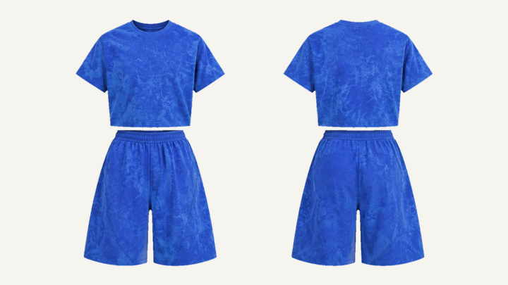 Crewneck and Shorts Set — Cobalt HSL Master Tonal Crinkle Dye, original colour preview