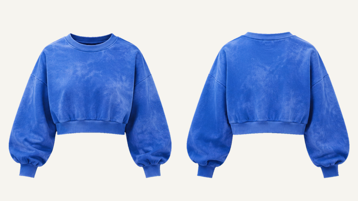 Cropped Crewneck Sweatshirt — Cobalt HSL Master Tonal Cloud Wash, original colour preview
