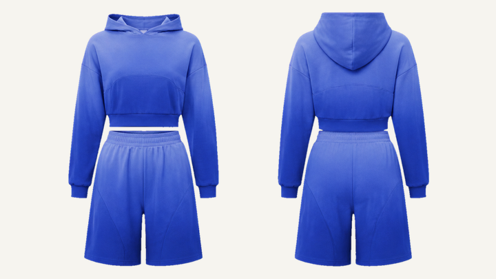 Cropped Hoodie and Shorts Set — Cobalt HSL Master Tonal Dip Dye Ombre, original colour preview