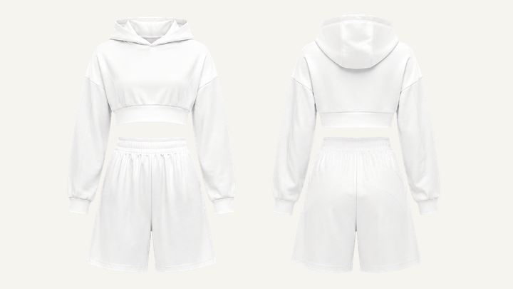 Cropped Hoodie and Shorts Set — True White Enzyme Soft Wash, original colour preview