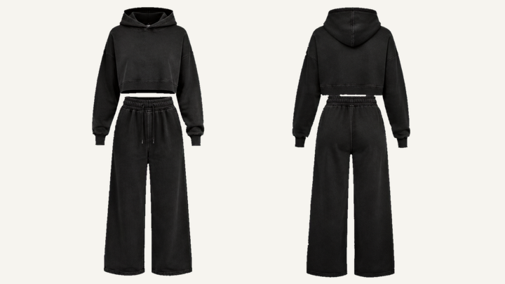 Cropped Hoodie and Sweatpants Set — True Black Pigment Dyed, original colour preview