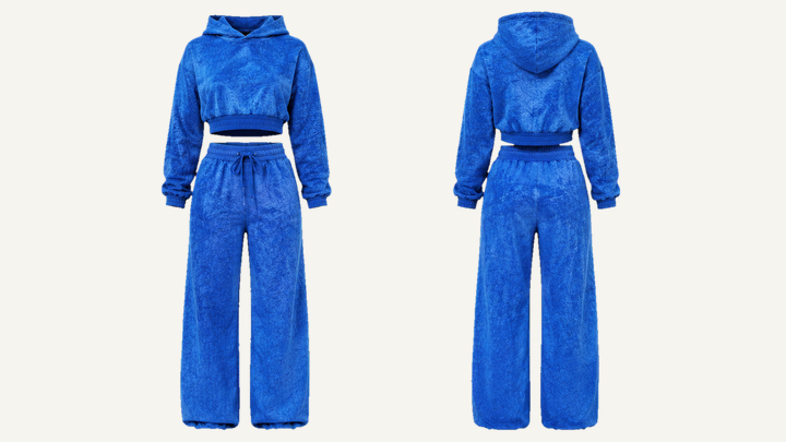 Cropped Hoodie and Sweatpants Set — Cobalt HSL Master Tonal Crinkle Dye, original colour preview