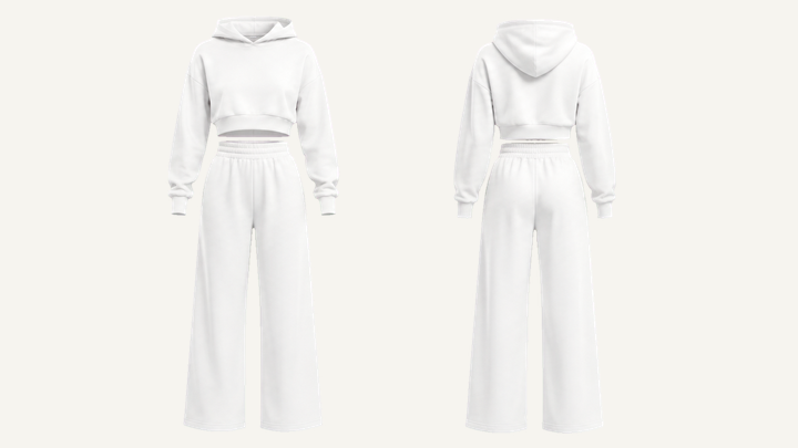 Cropped Hoodie and Sweatpants Set — True White Clean Reactive Solid, original colour preview