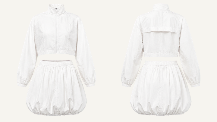 Cropped Jacket and Skirt Set — True White Matte Panel Wash, original colour preview