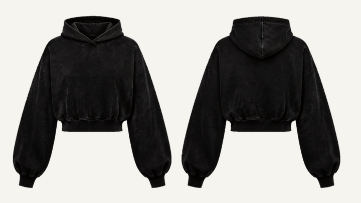 Cropped Pullover Hoodie — True Black Tonal Wave Wash, original colour preview