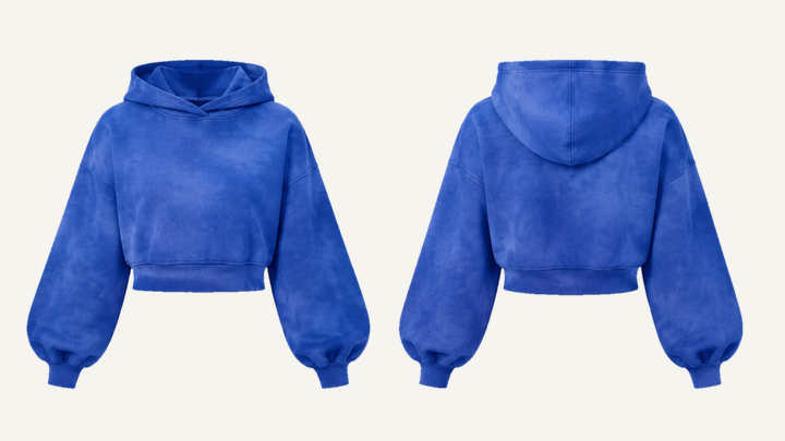 Cropped Pullover Hoodie — Cobalt HSL Master Tonal Cloud Wash, original colour preview