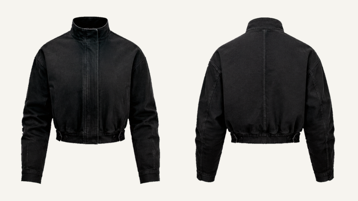 Cropped Women's Jacket — True Black Overdyed, original colour preview