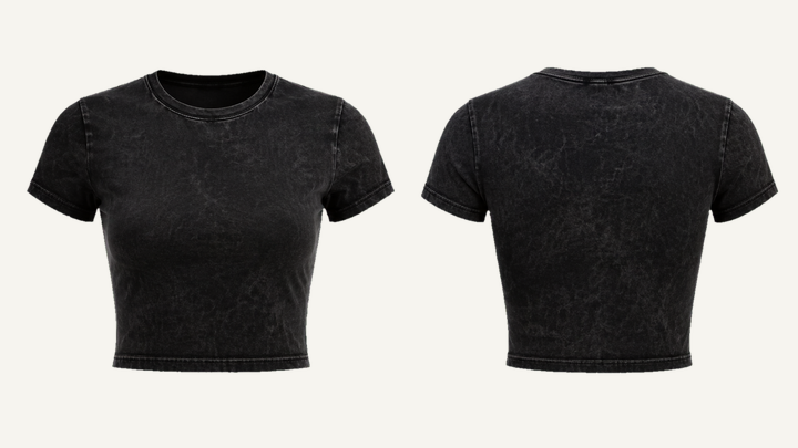 Cropped Women's T-Shirt — True Black Tonal Mineral Wash, original colour preview