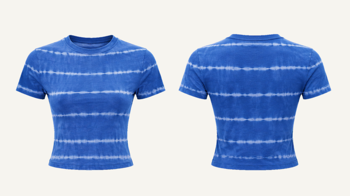 Cropped Women's T-Shirt — Cobalt HSL Master Tonal Shibori Fold Resist, original colour preview
