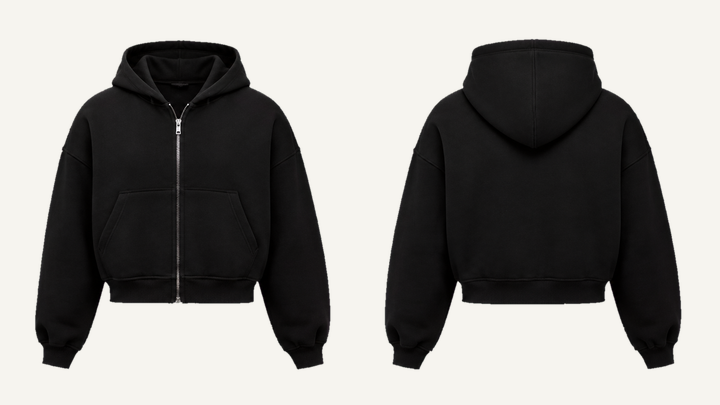 Cropped Zip Hoodie — True Black Overdyed, original colour preview