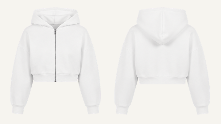 Cropped Zip Hoodie — True White Enzyme Soft Wash, original colour preview