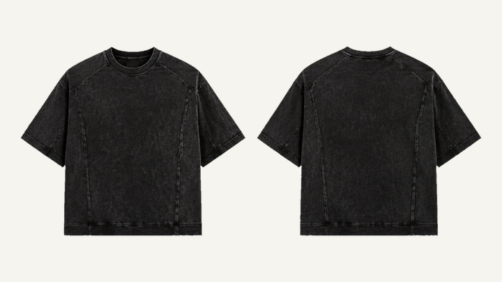 Cut-and-sew Panel T-Shirt — True Black Tonal Mineral Wash, original colour preview