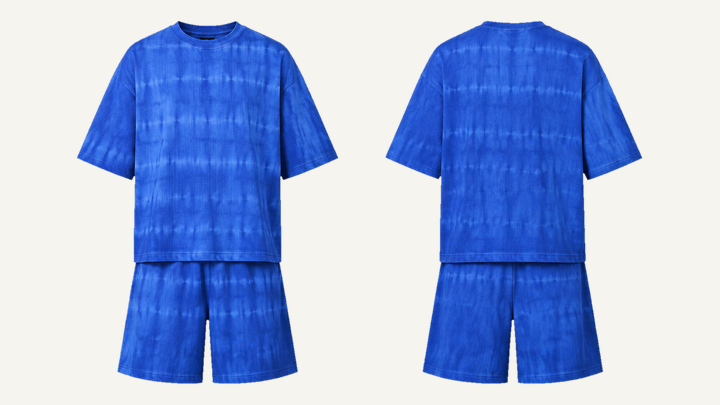 Drop-shoulder T-Shirt — Cobalt HSL Master Tonal Shibori Fold Resist, original colour preview