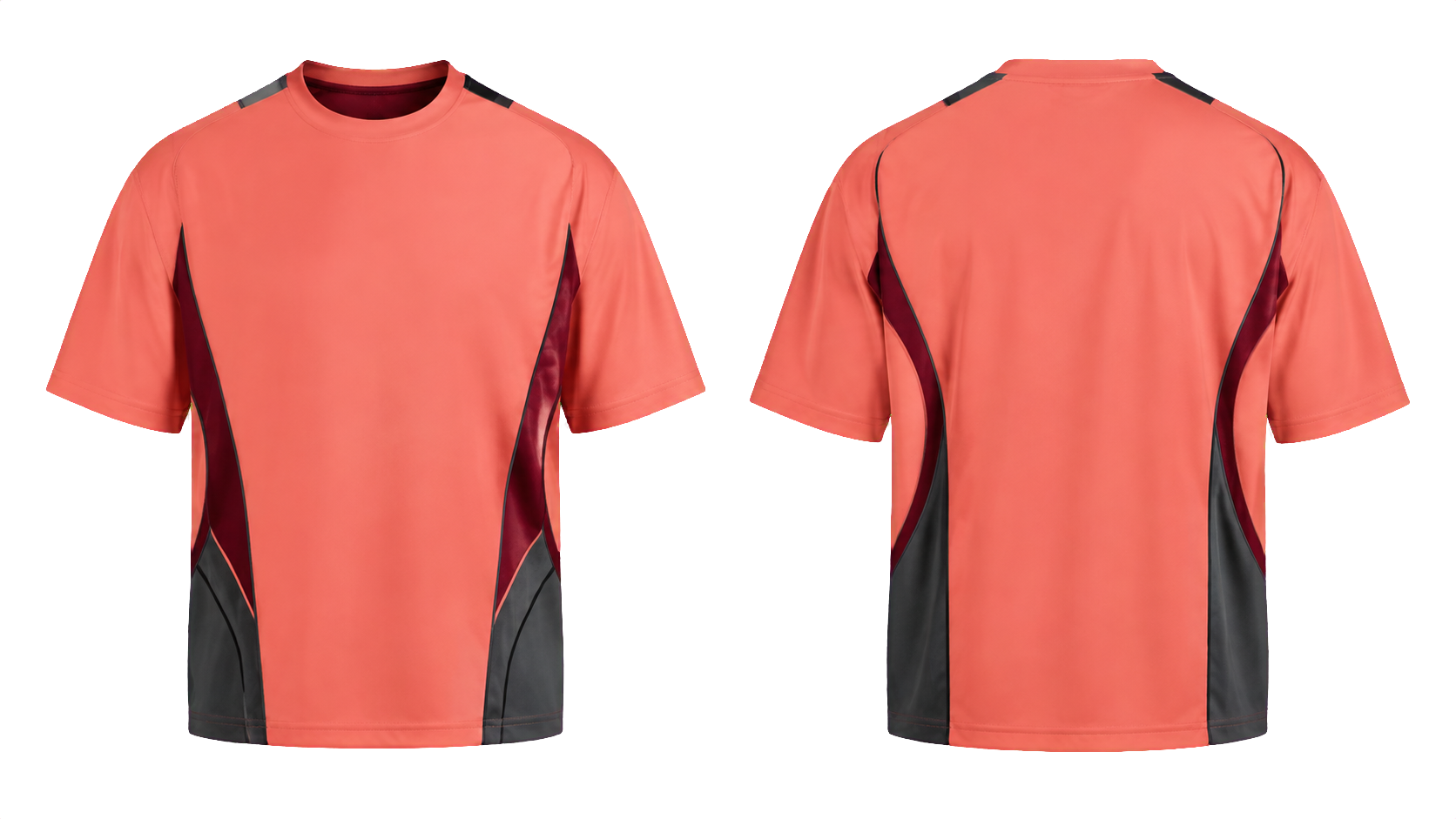 Motion Wide Tee — Coral rhinestone product front and back preview