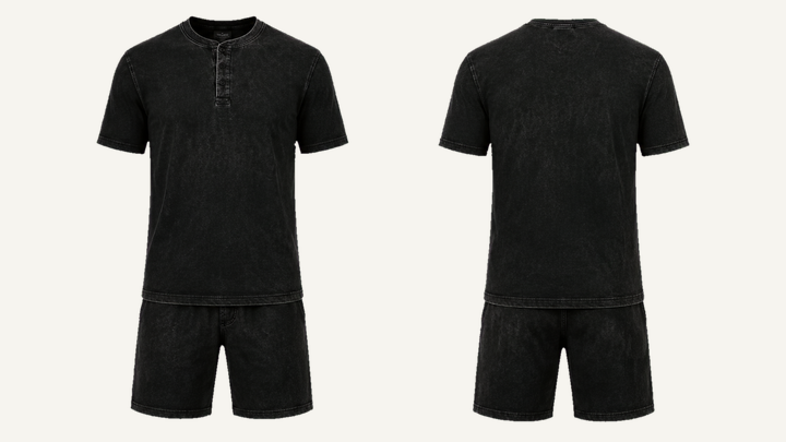 Henley T-Shirt — True Black Tonal Acid Wash, original colour preview