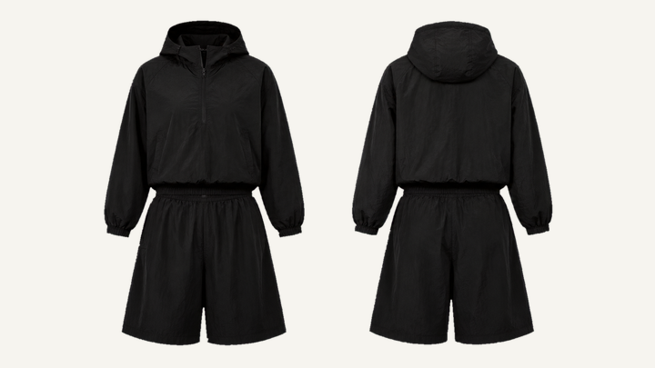 Hoodie and Fleece Shorts Set — True Black Overdyed, original colour preview