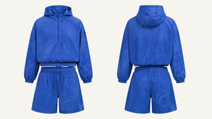 Hoodie and Fleece Shorts Set — Cobalt HSL Master Tonal Wave Wash, original colour preview