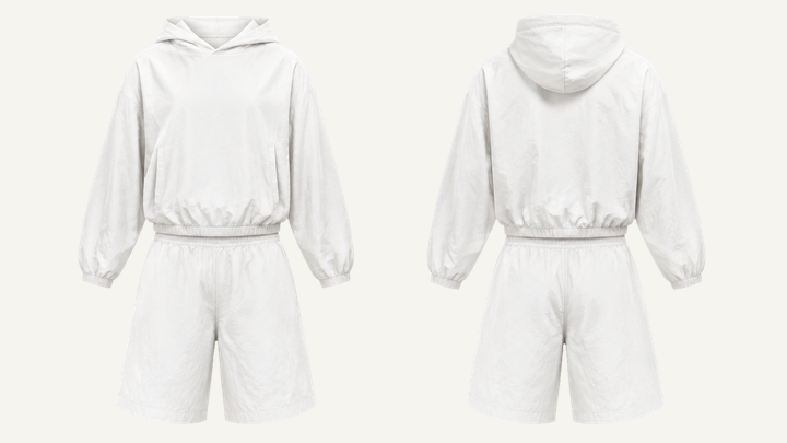 Hoodie and Fleece Shorts Set — True White Matte Panel Wash, original colour preview