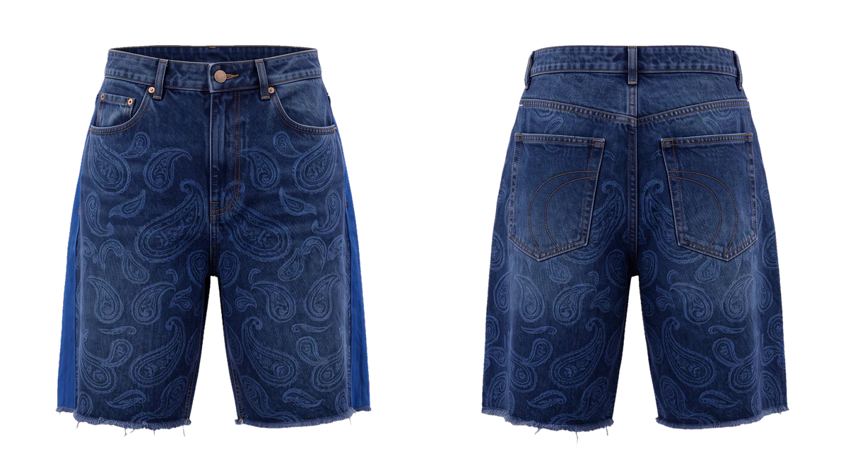 Indigo Bandana Denim Bermuda Shorts, original colour preview