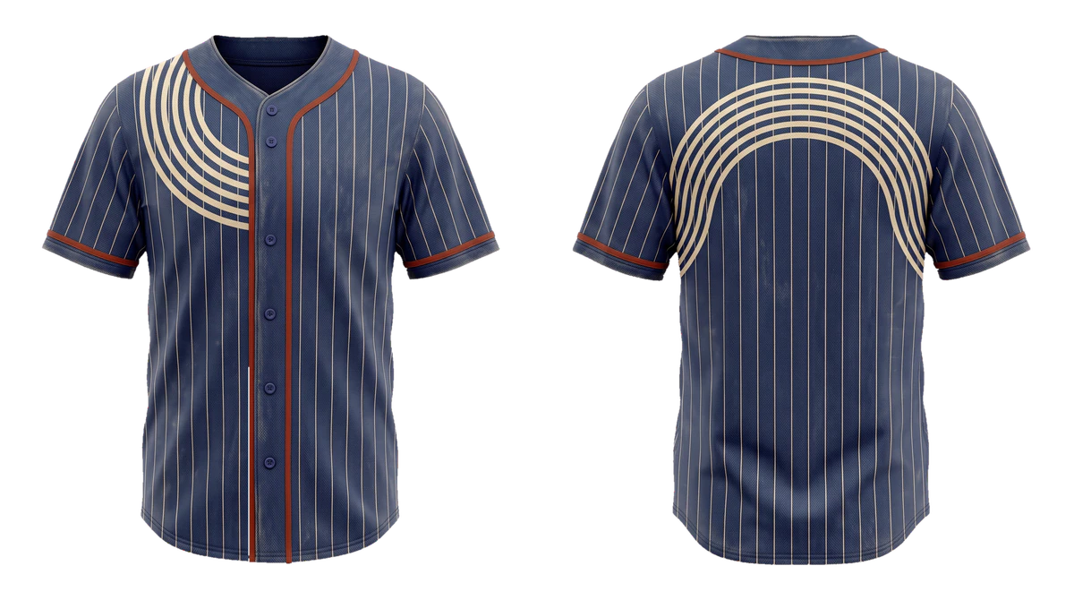 Indigo Rust Pinstripe Arc Baseball Jersey, original colour preview