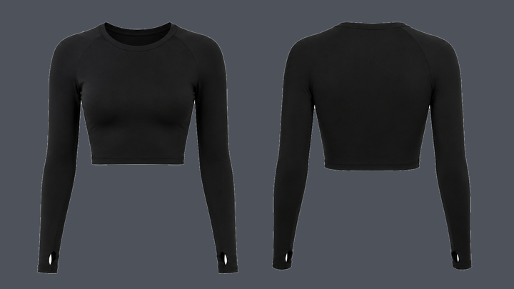 Long-Sleeve Compression Crop — True Black, original colour preview